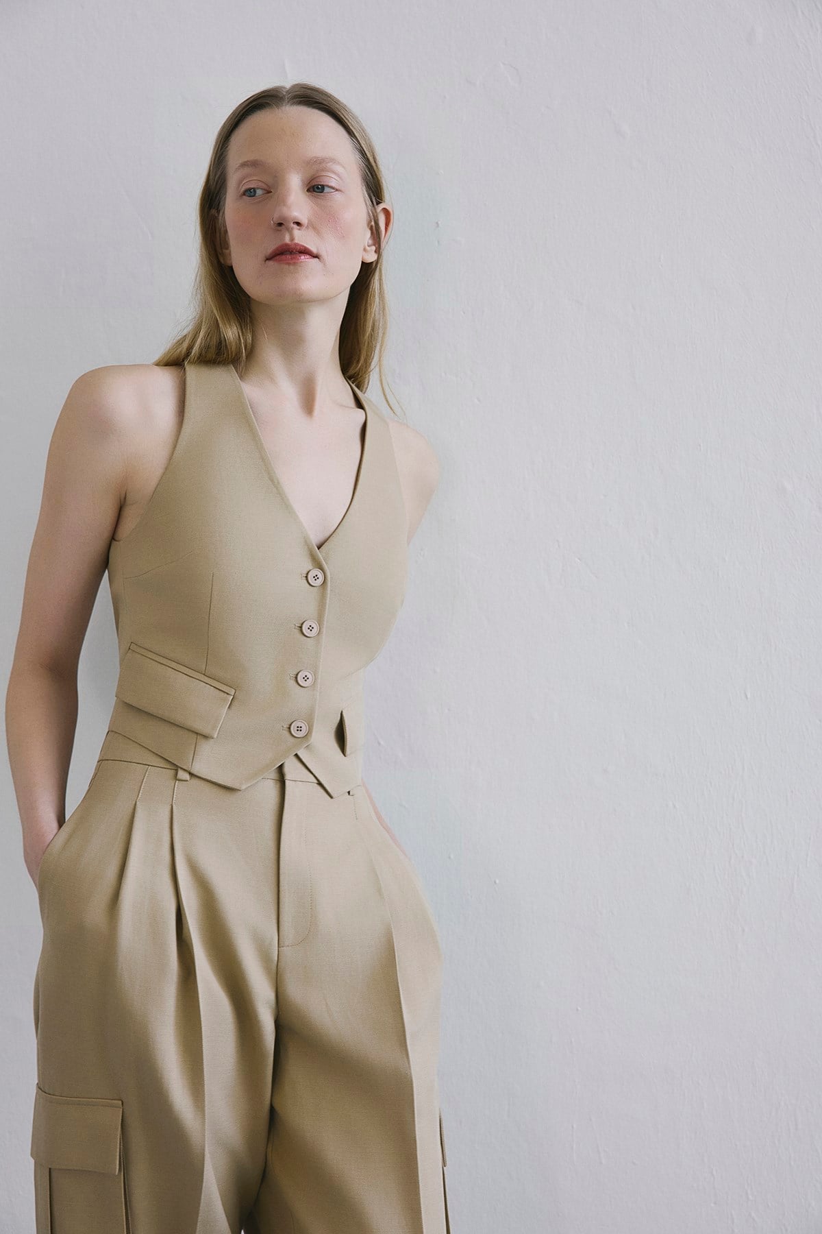 Linen Button Front Short Vest