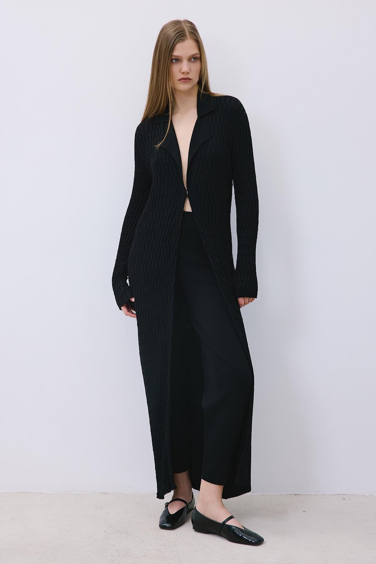 Long Jacquard Knit Cardigan