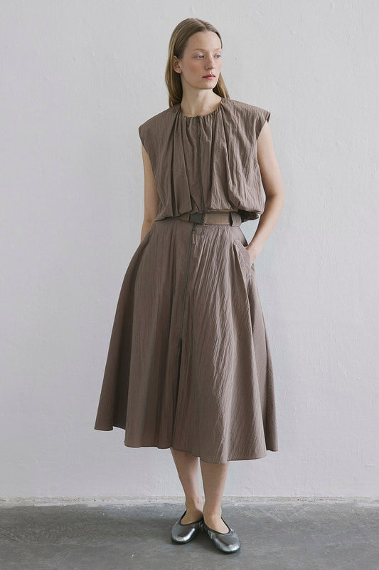 Metal Buckle Flared Midi Skirt