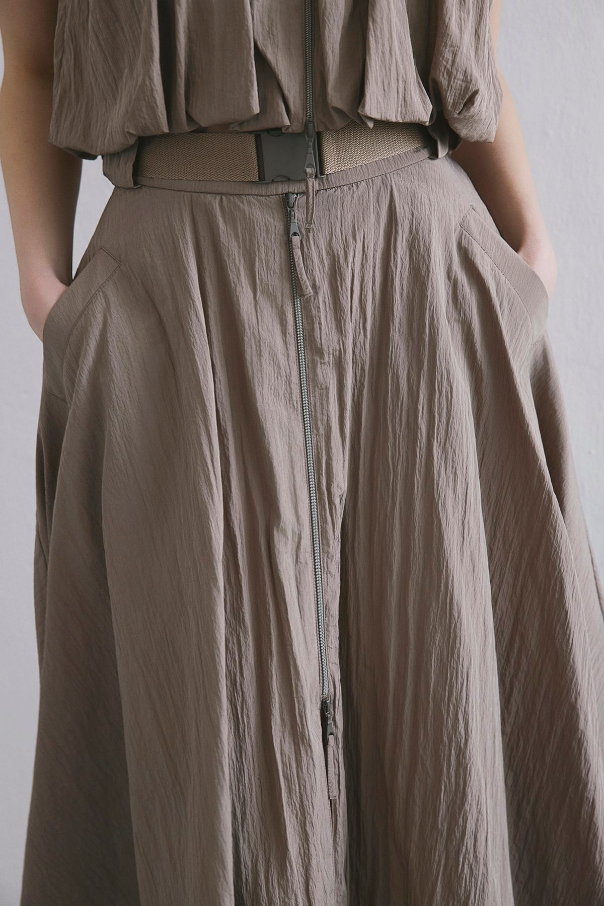 Metal Buckle Flared Midi Skirt