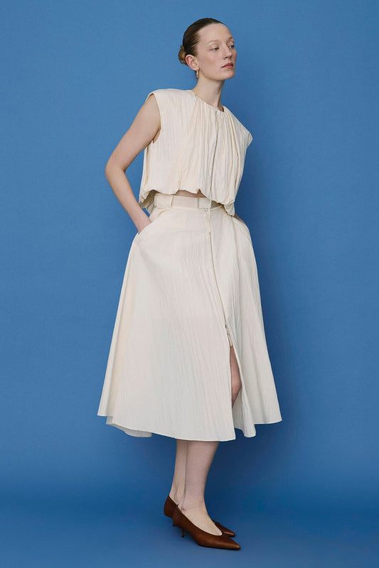 Metal Buckle Flared Midi Skirt