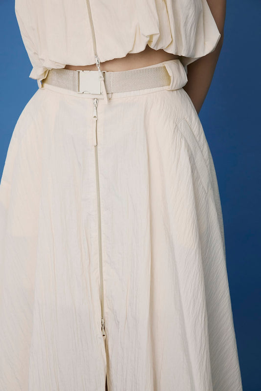 Metal Buckle Flared Midi Skirt