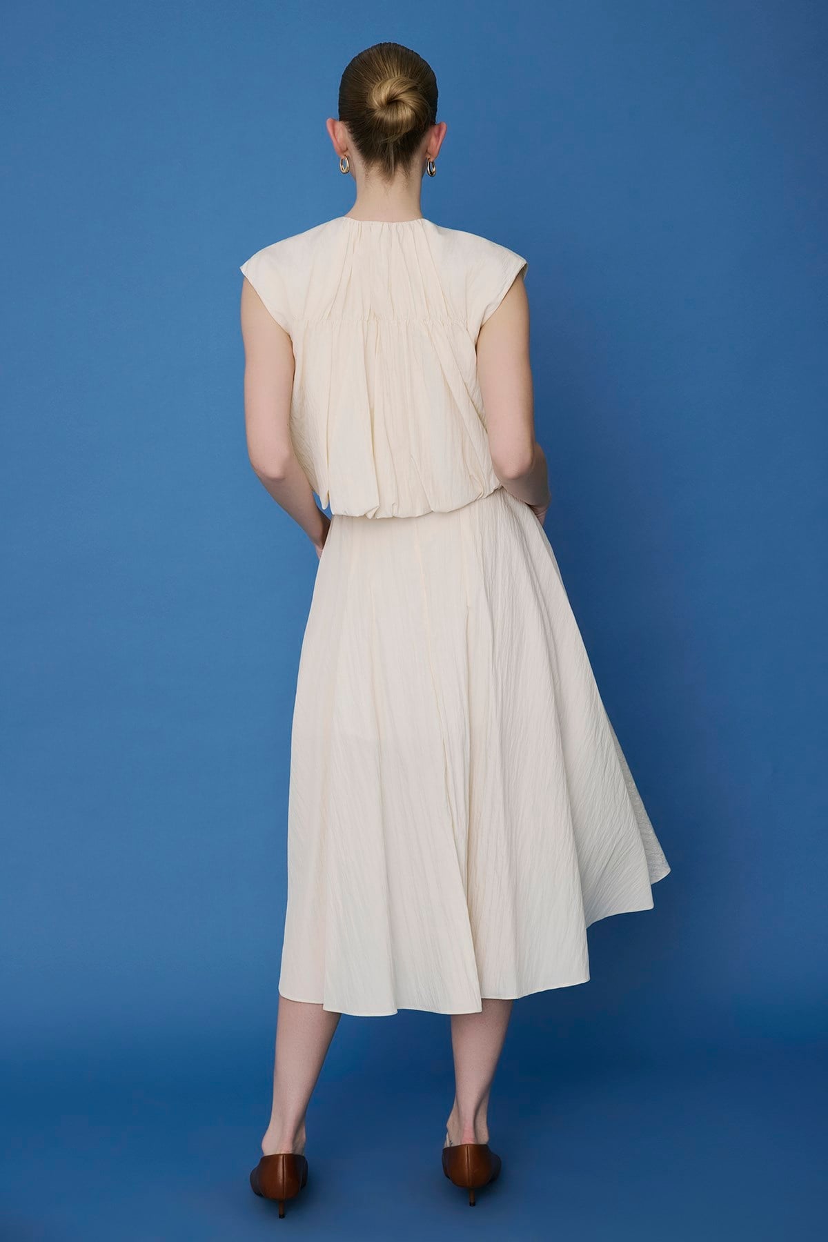 Metal Buckle Flared Midi Skirt