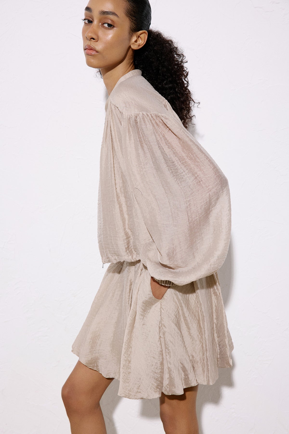 Metal Zippered Waist Cinched Jacket