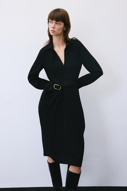 Midi Dress with Gold Buckle Detail