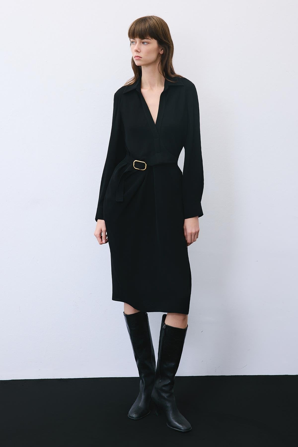 Midi Dress with Gold Buckle Detail