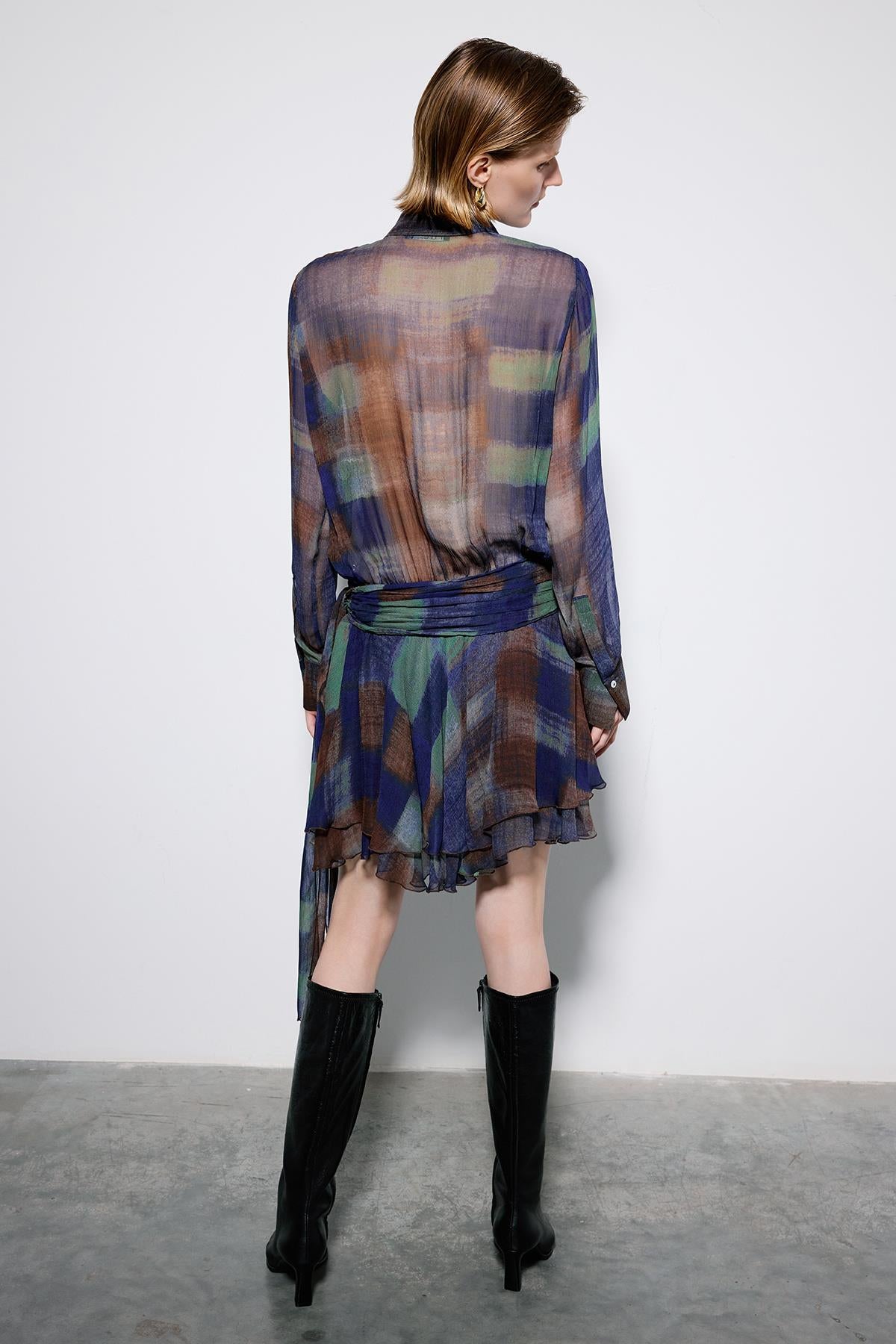 Multicolor Printed Mini Dress With Ruched Waist