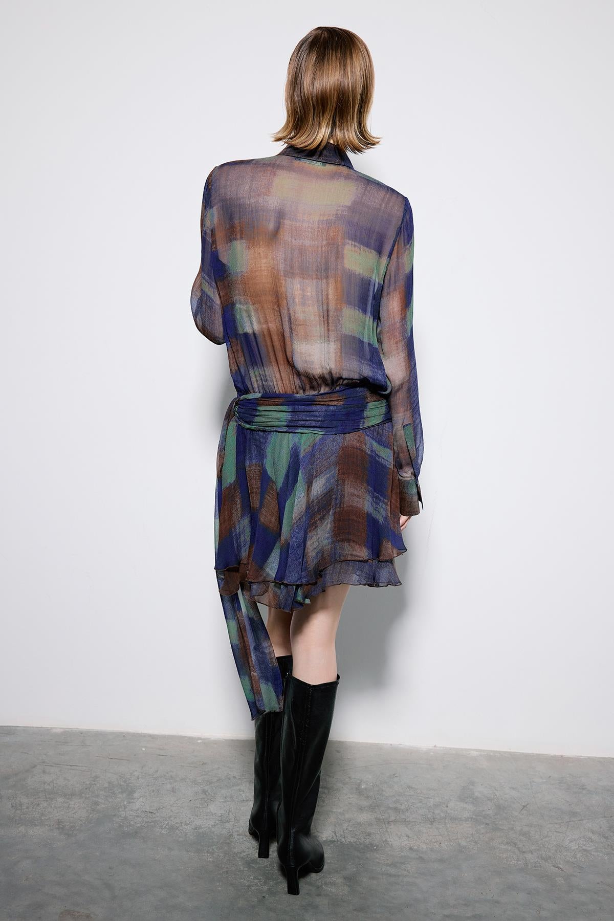 Multicolor Printed Mini Dress With Ruched Waist