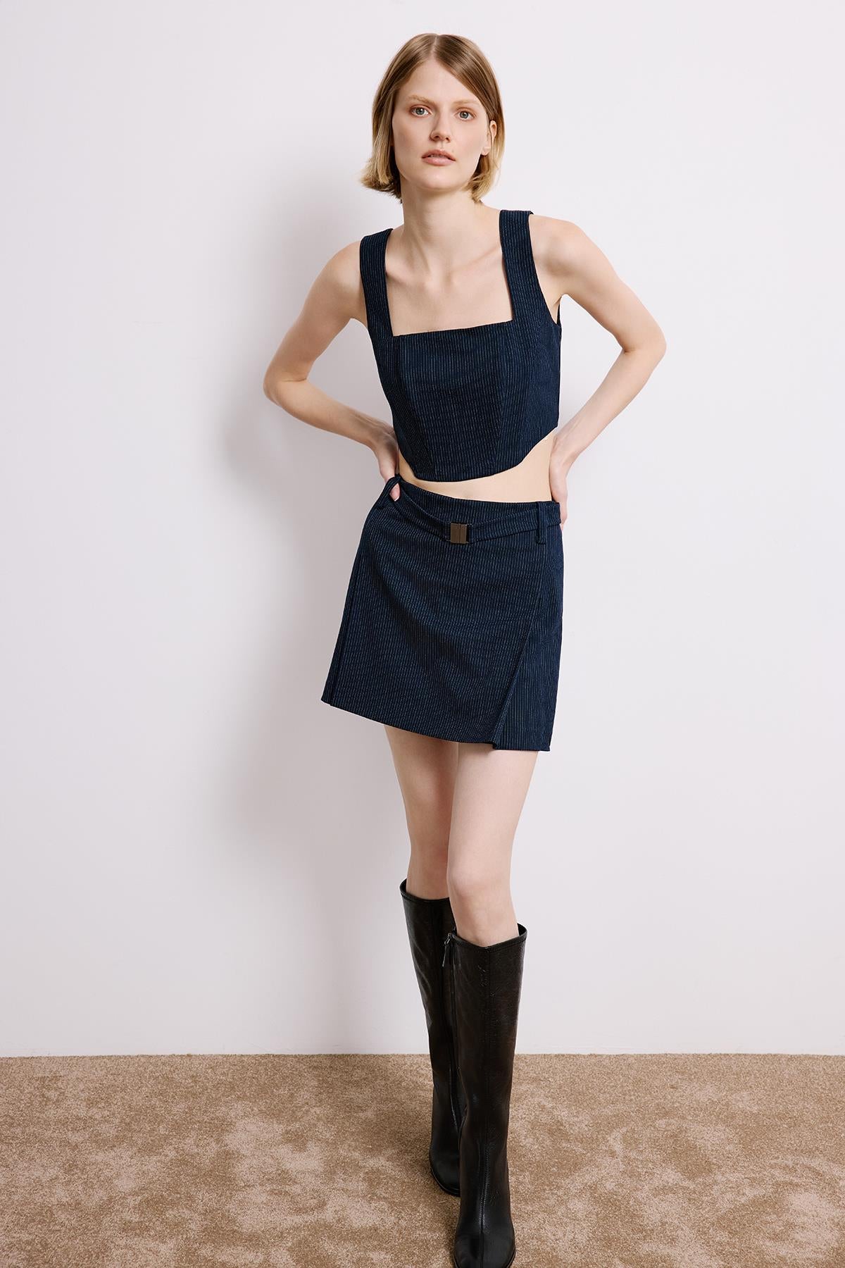 Striped Crop Bustier With Boning