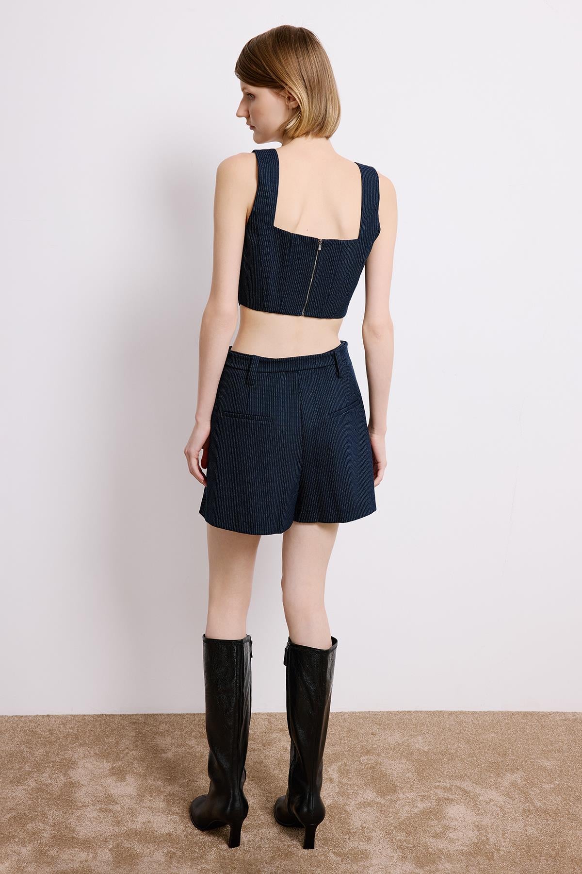 Striped Crop Bustier With Boning