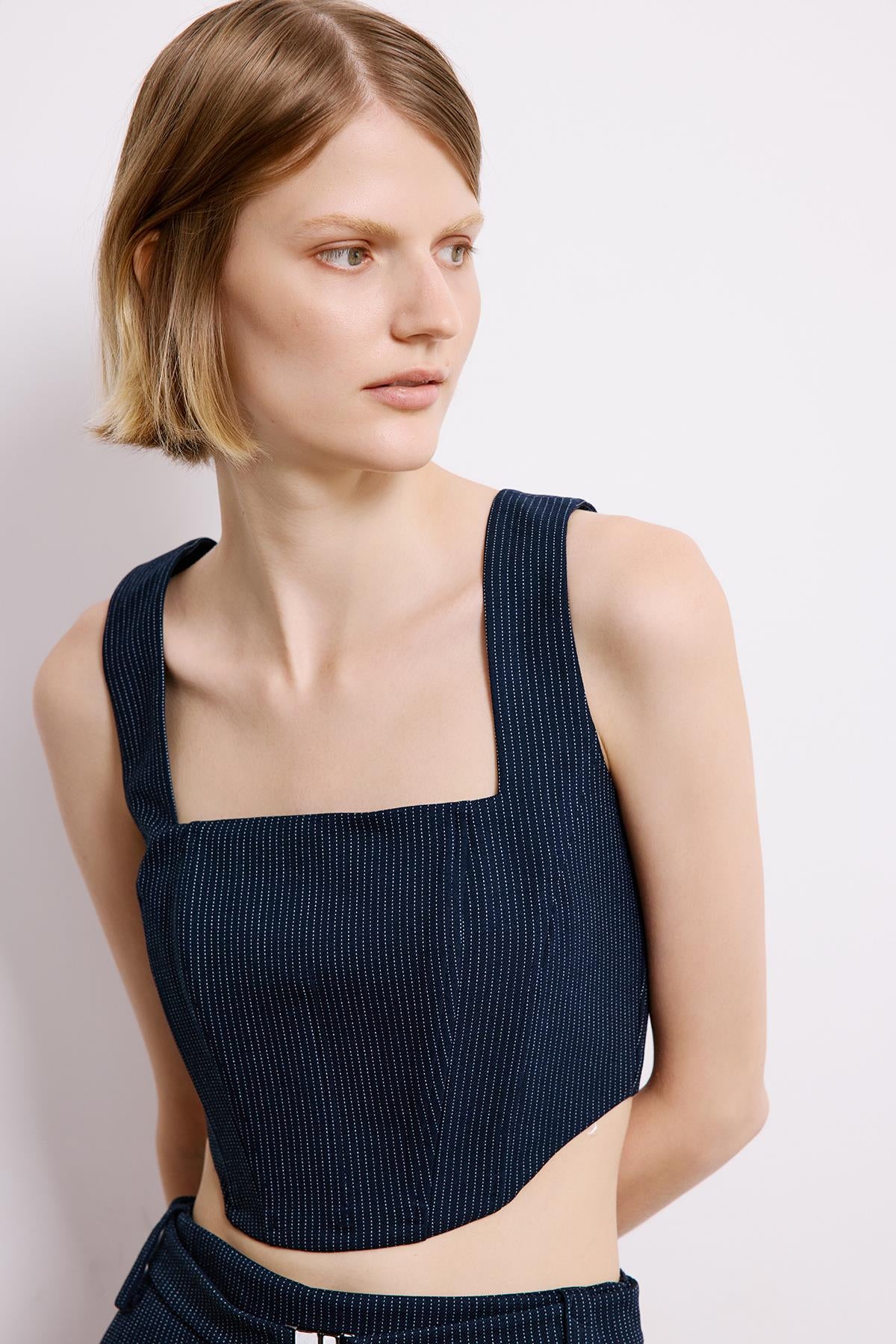 Striped Crop Bustier With Boning