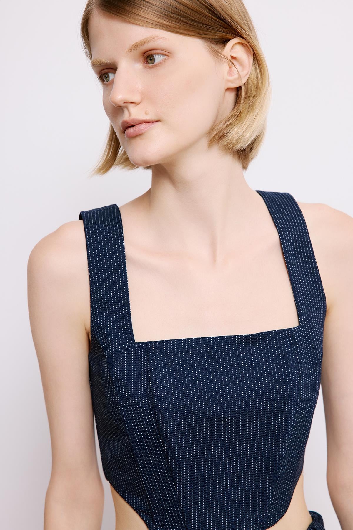 Striped Crop Bustier With Boning