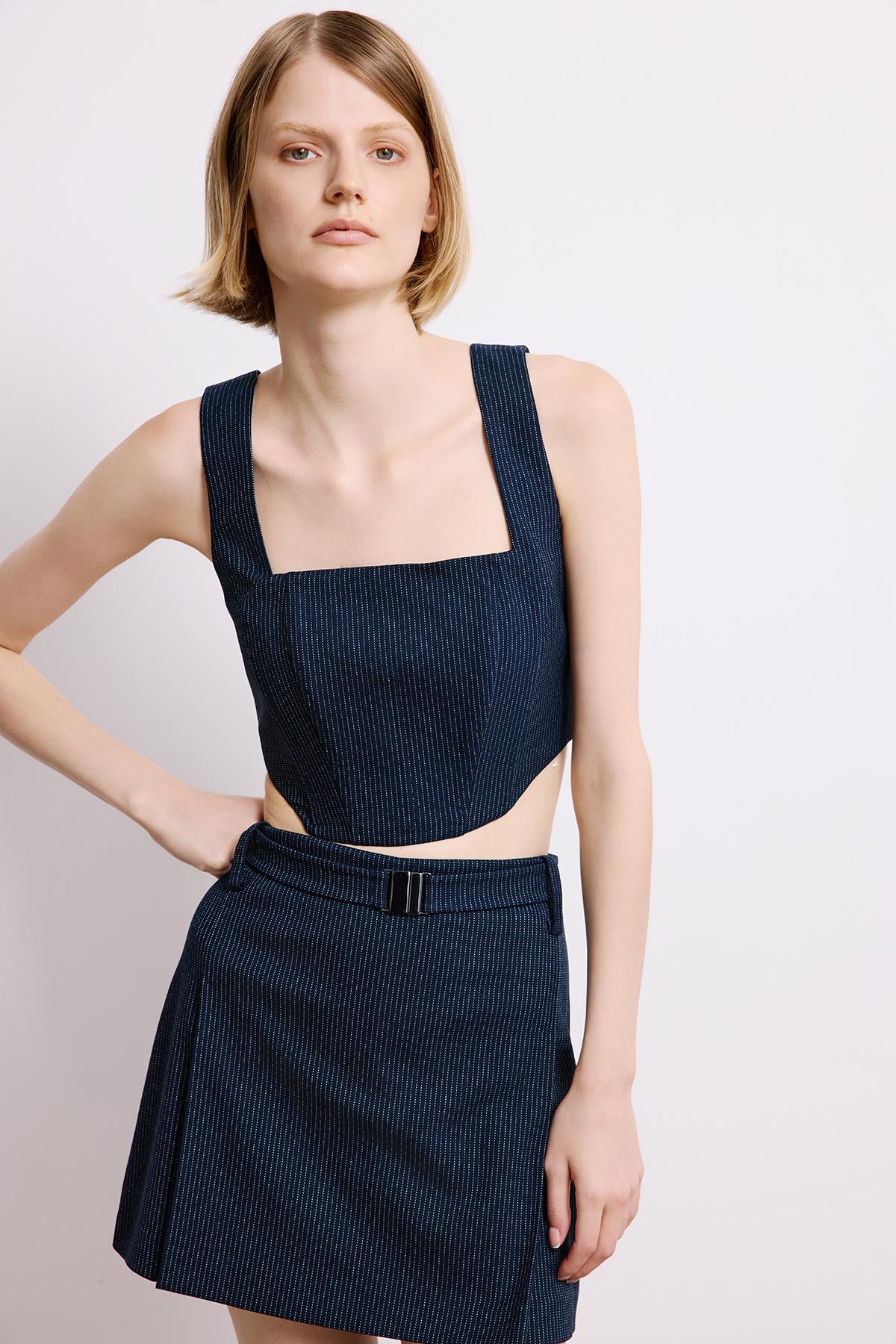 Striped Skort With Belt Detail