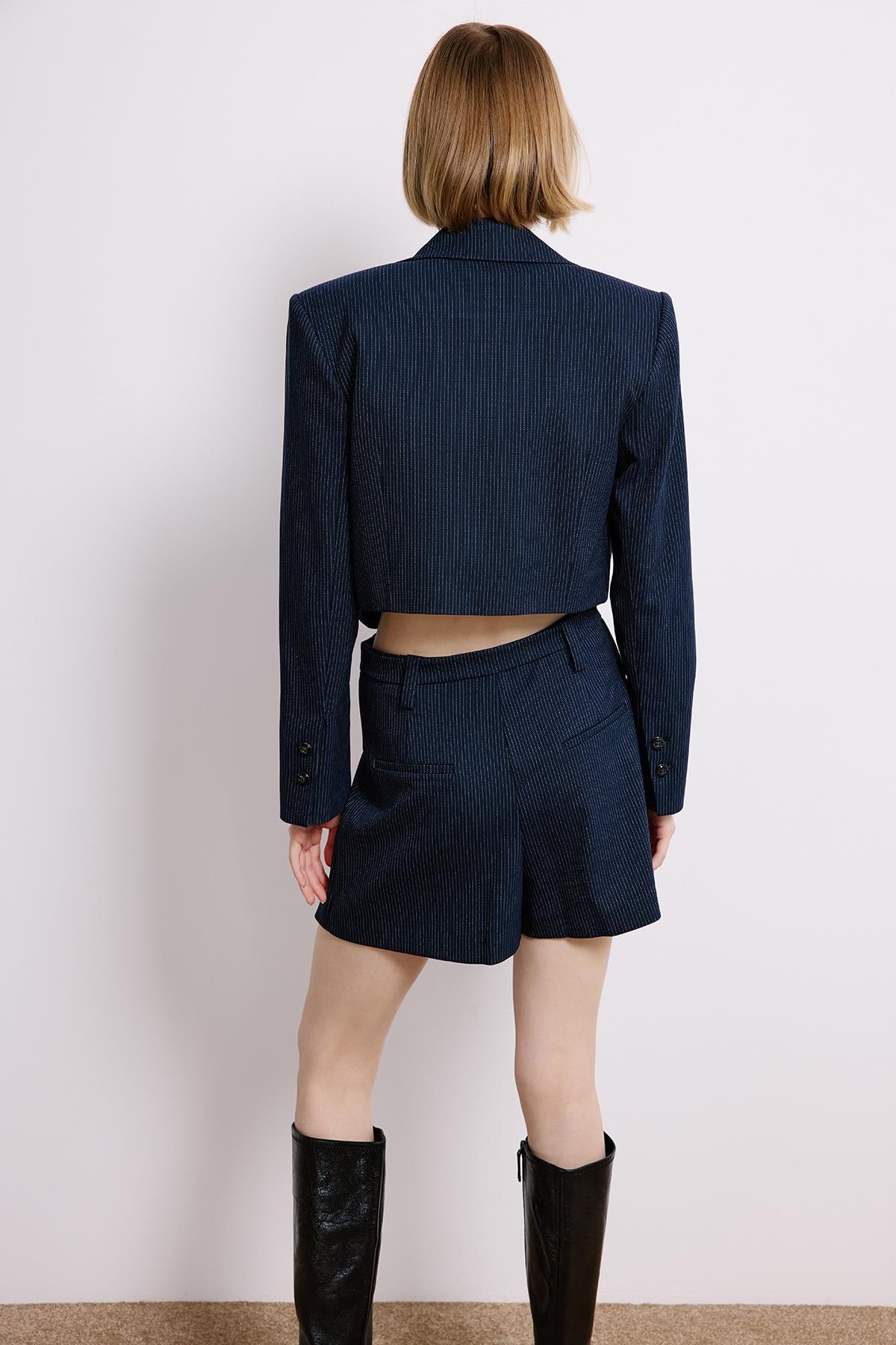 Striped Wrap Crop Blazer