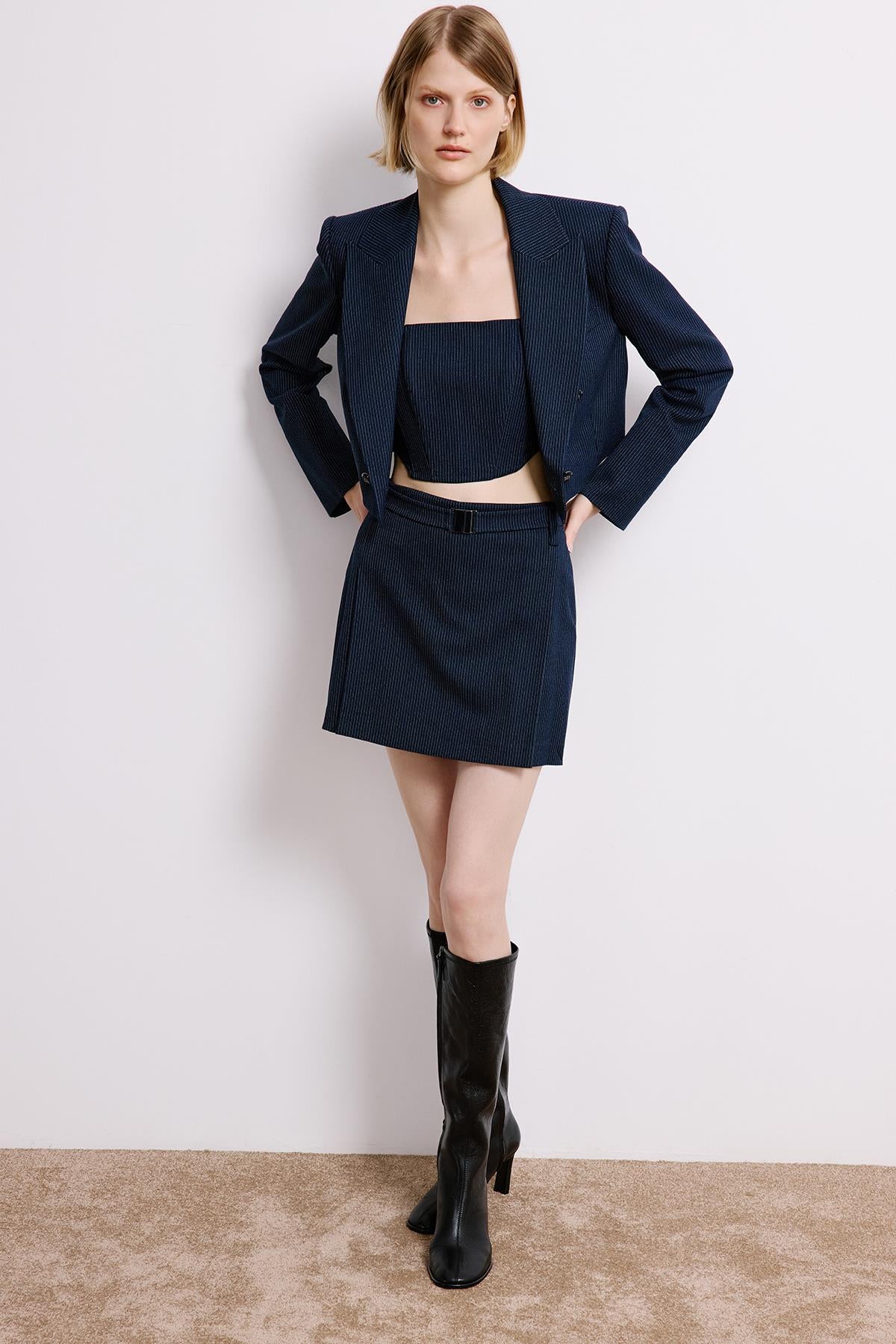 Striped Wrap Crop Blazer