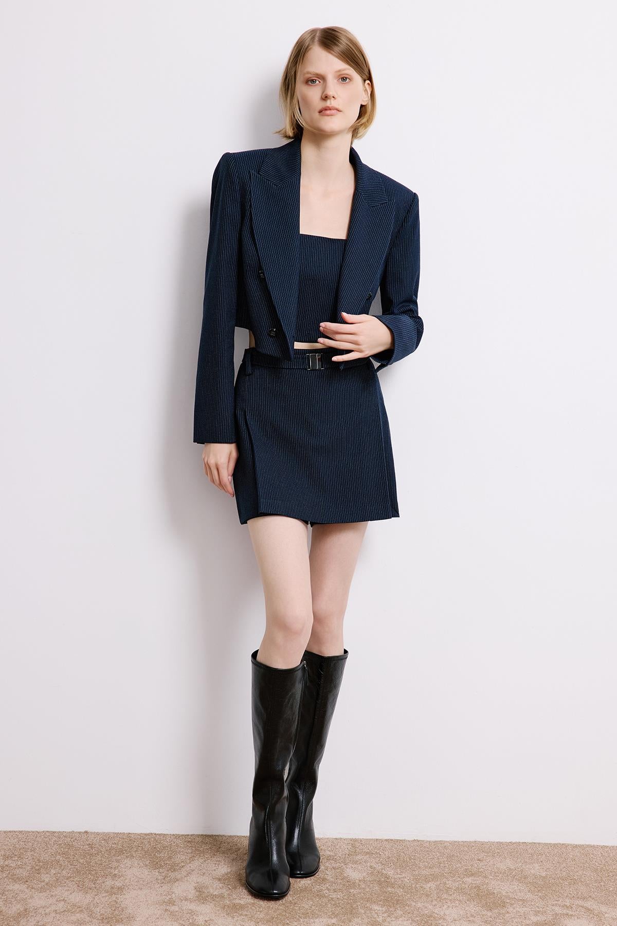 Striped Wrap Crop Blazer