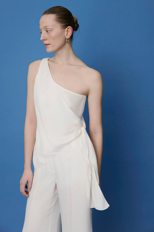 One Shoulder Side Tie Blouse