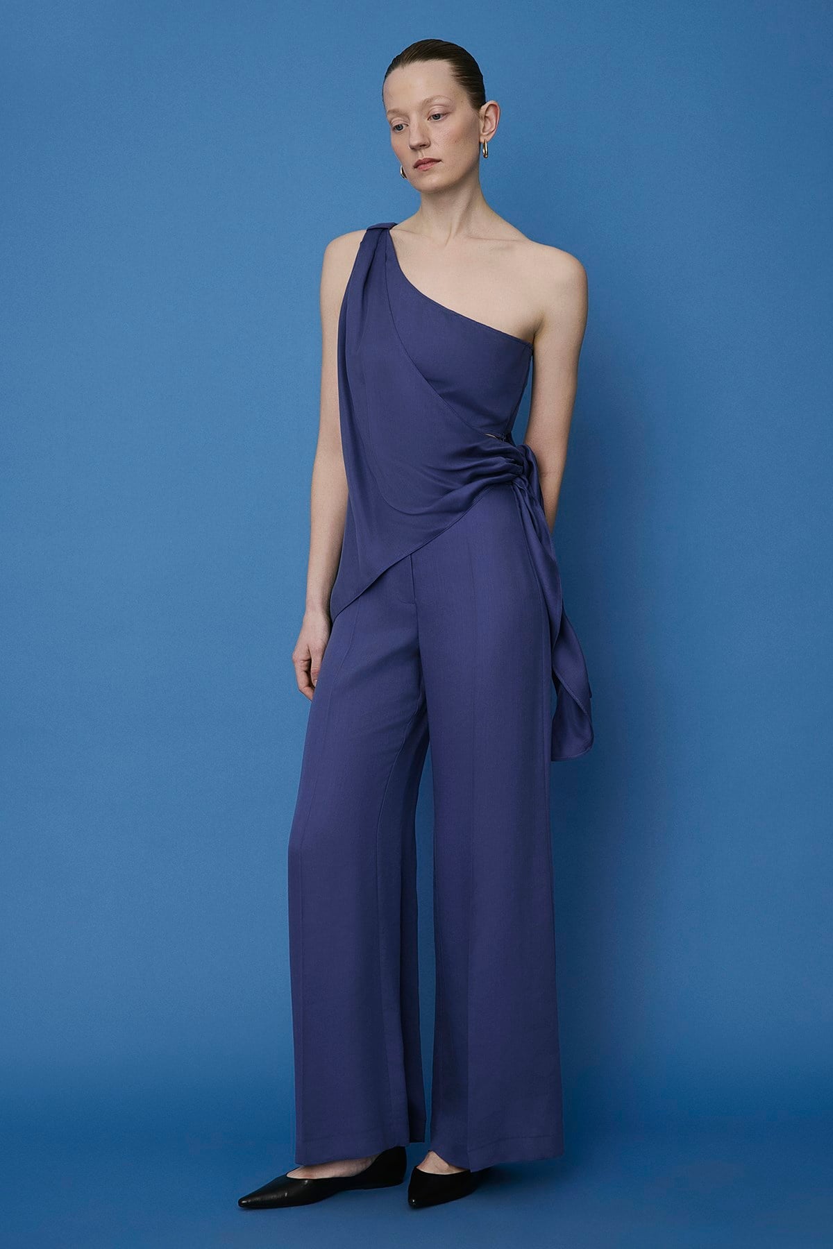 One Shoulder Side Tie Blouse