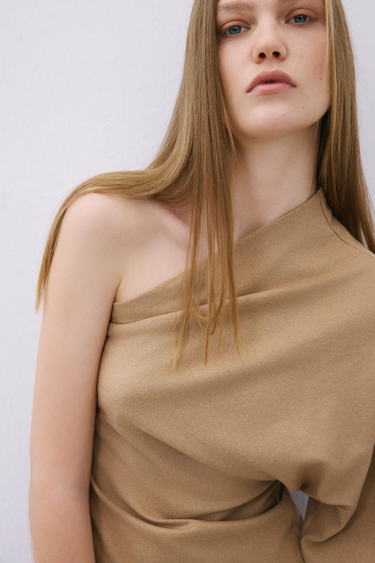 One-Shoulder Wool Blouse