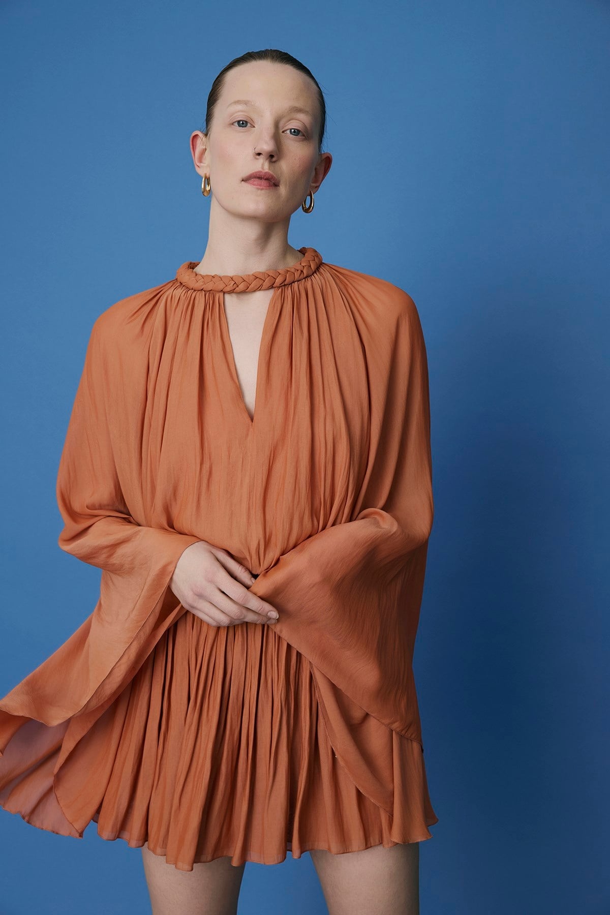 Ruffle Sleeve Mini Stone Dress