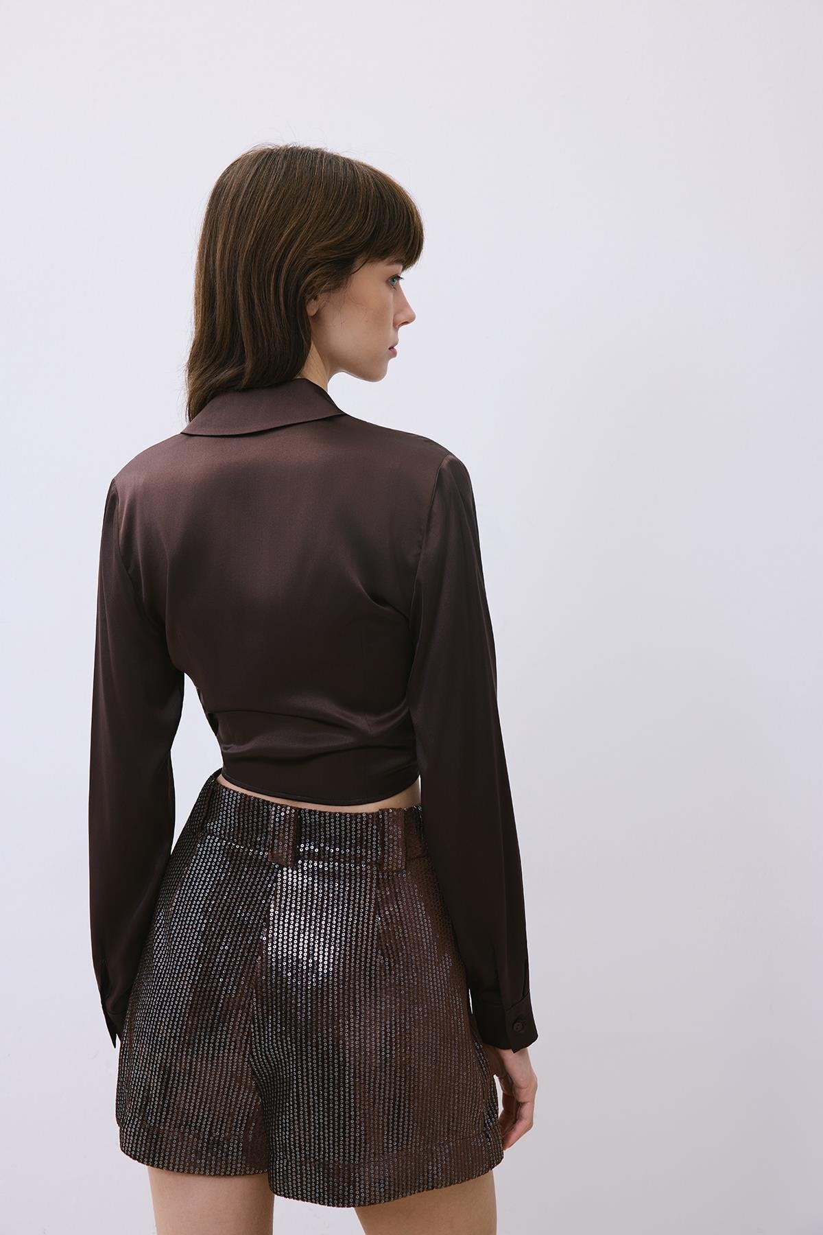 Silk Tie-Front Crop Shirt Blouse