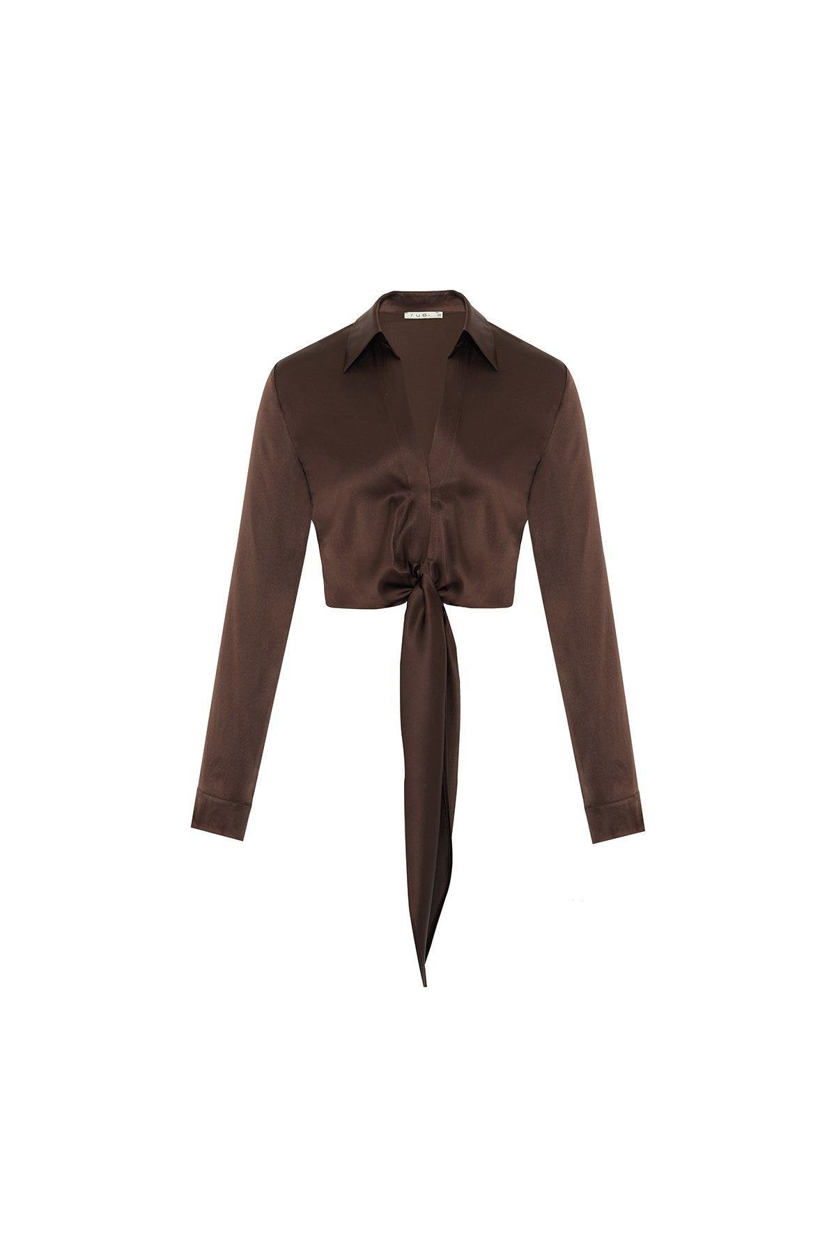 Silk Tie-Front Crop Shirt Blouse