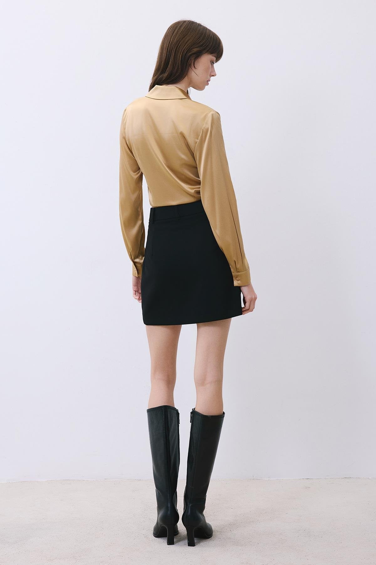 Gold Silk Tie-front Crop Shirt Blouse