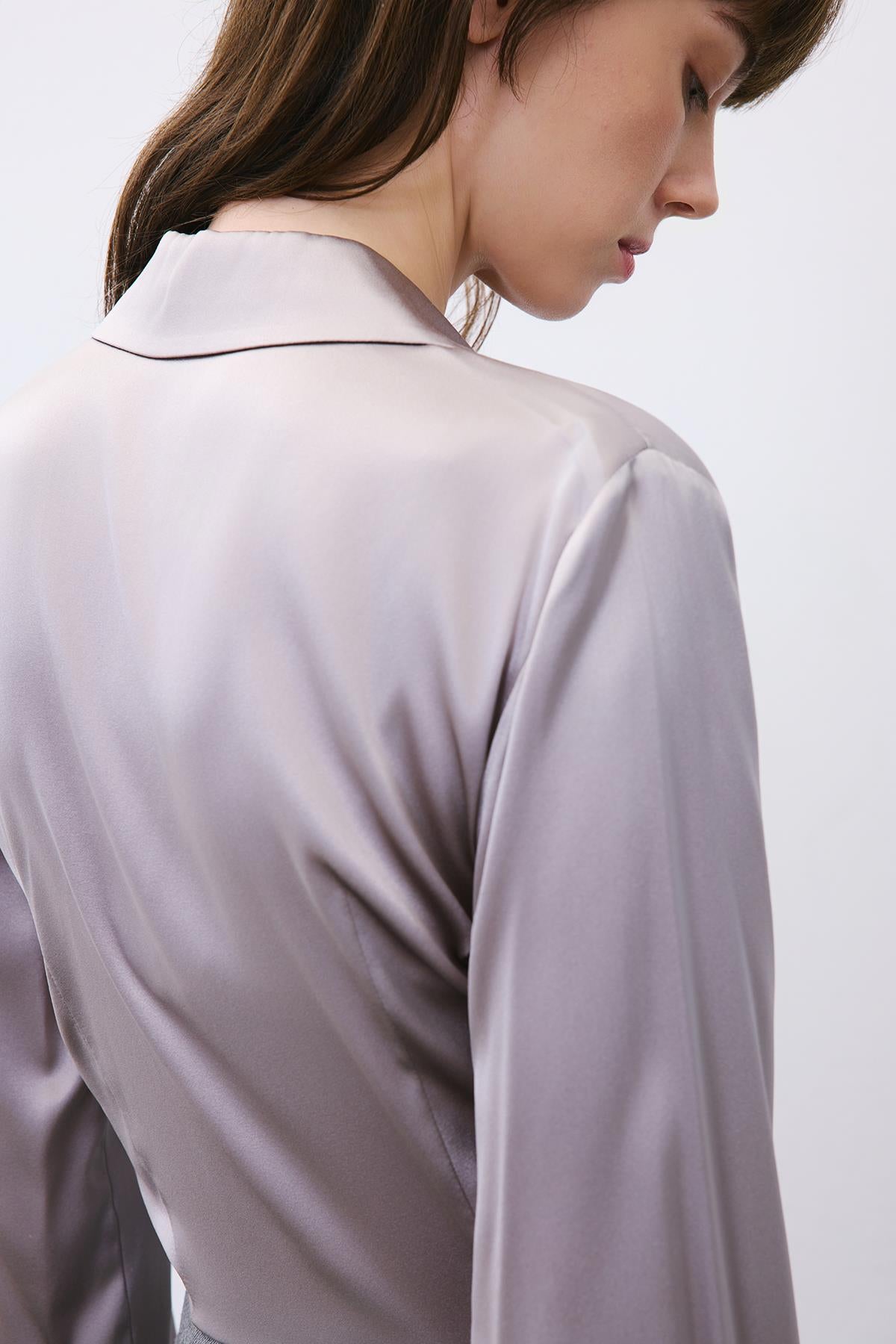 Silk Tie-Front Crop Shirt Blouse