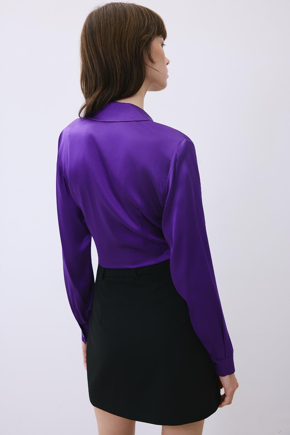 Silk Tie-Front Crop Shirt Blouse