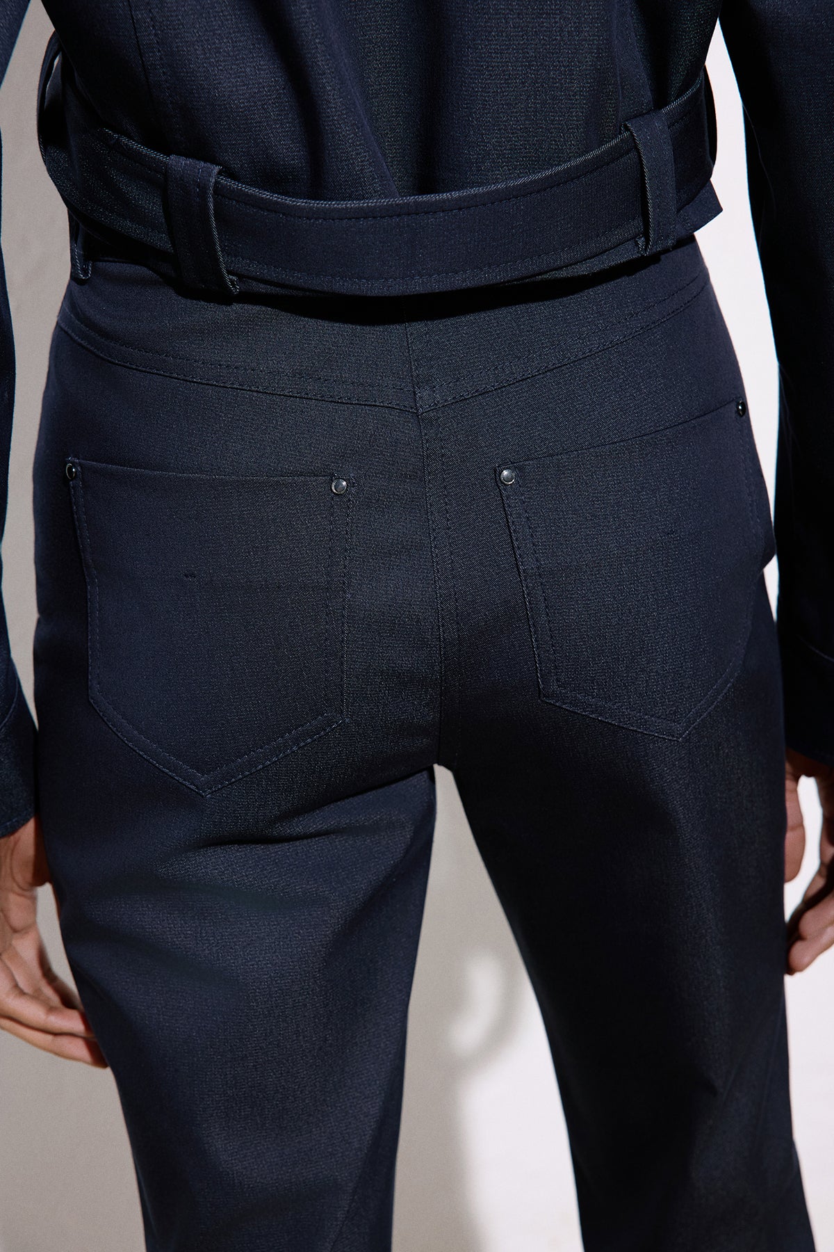 Slim Leg Denim Textured Trousers