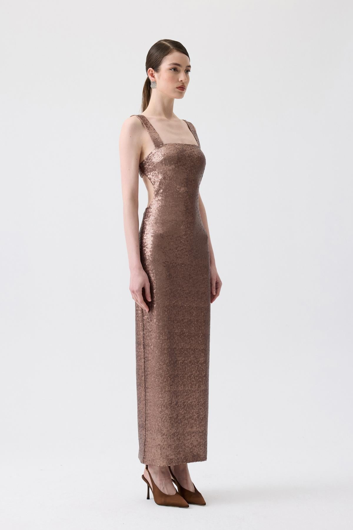 Slit Detail Long Sequin Dress