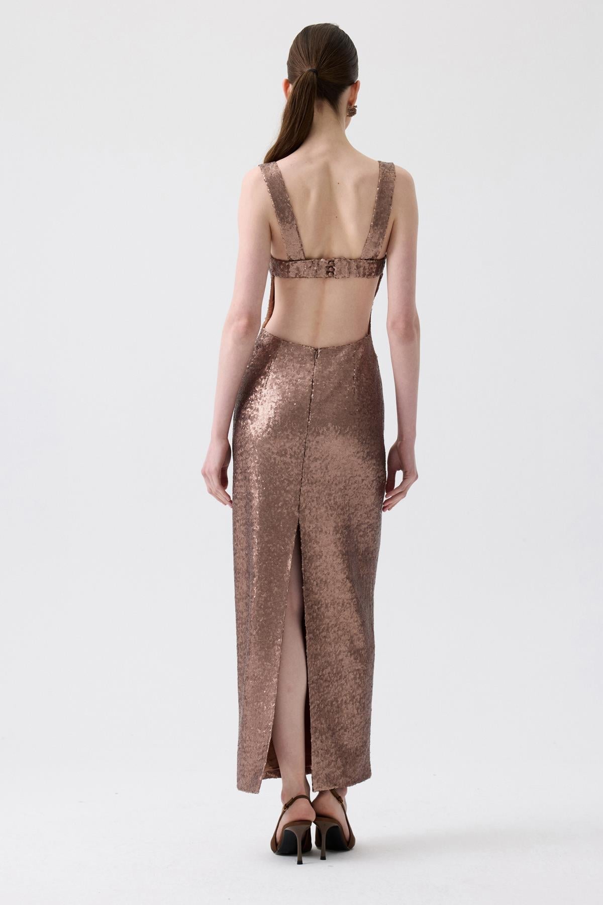 Slit Detail Long Sequin Dress