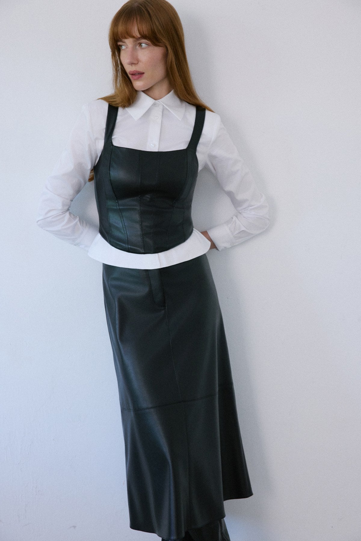 Square Neck Leather Corset Bustier