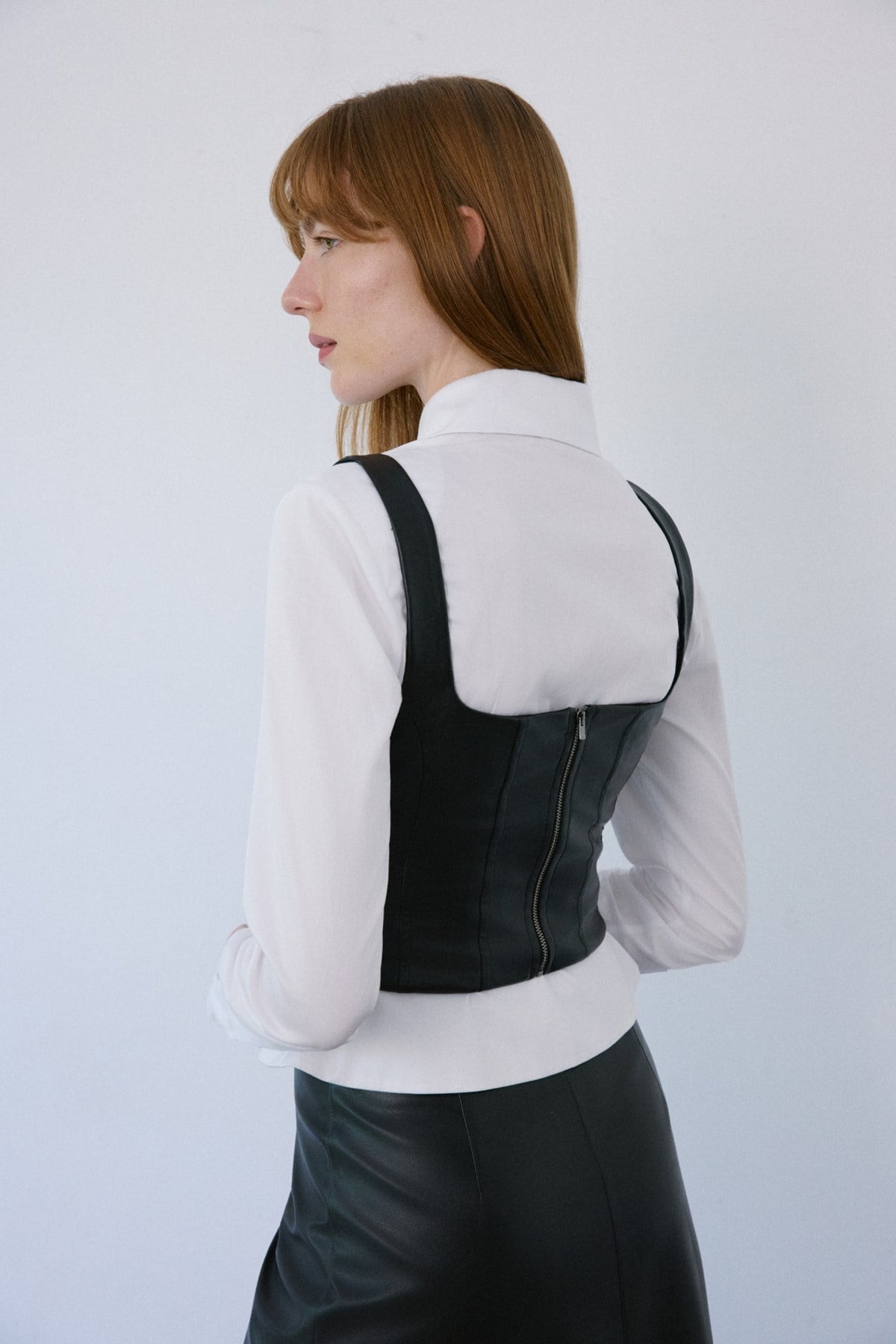 Square Neck Leather Corset Bustier