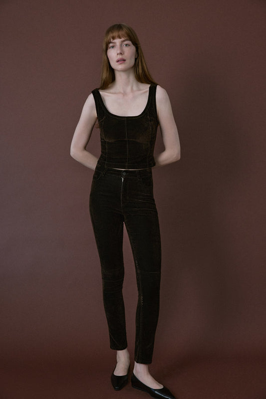 Square Neck Velvet Short Cut Burgundy Blouse