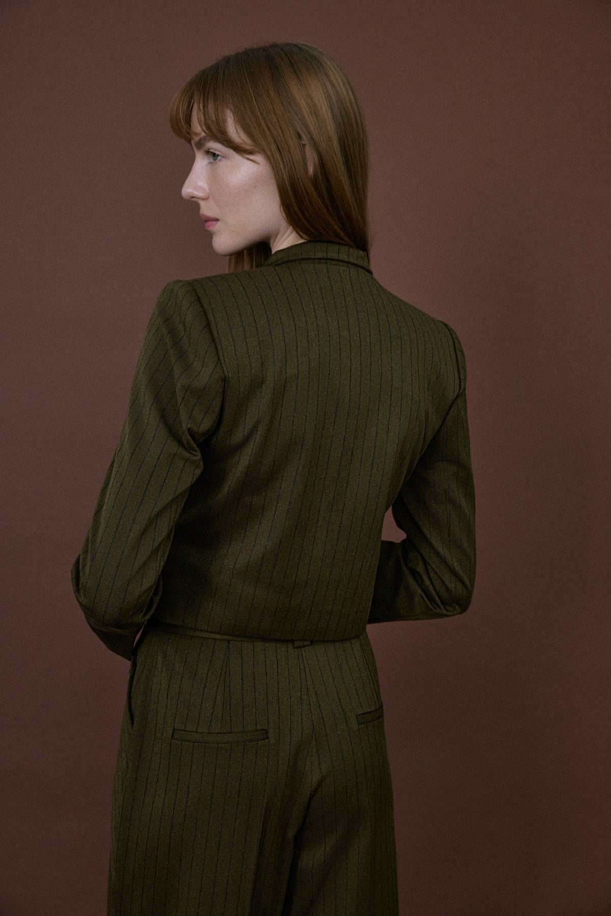Stand Collar Padded Striped Lined Blazer