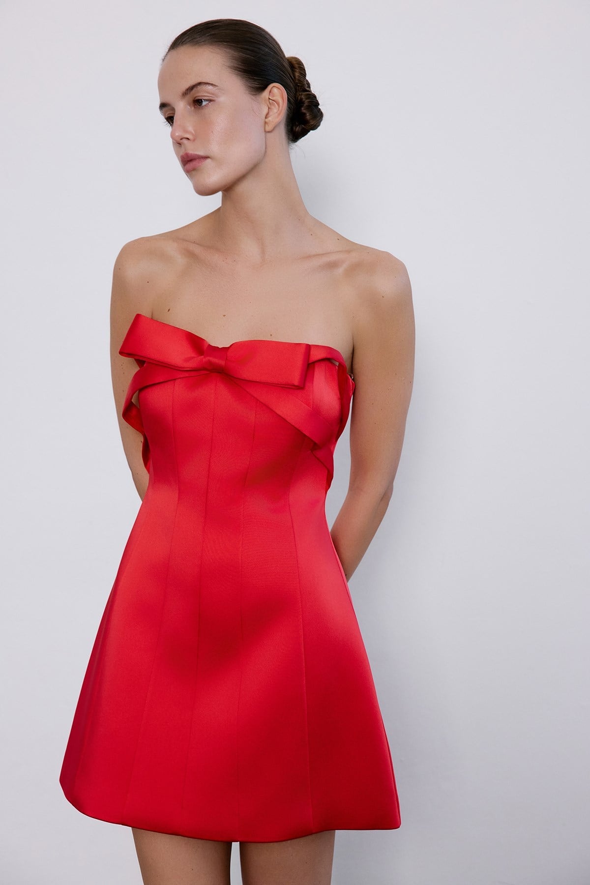 Strapless Bow Detail Mini Dress