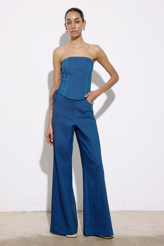 Strapless Denim Textured Crop Coral Bustier