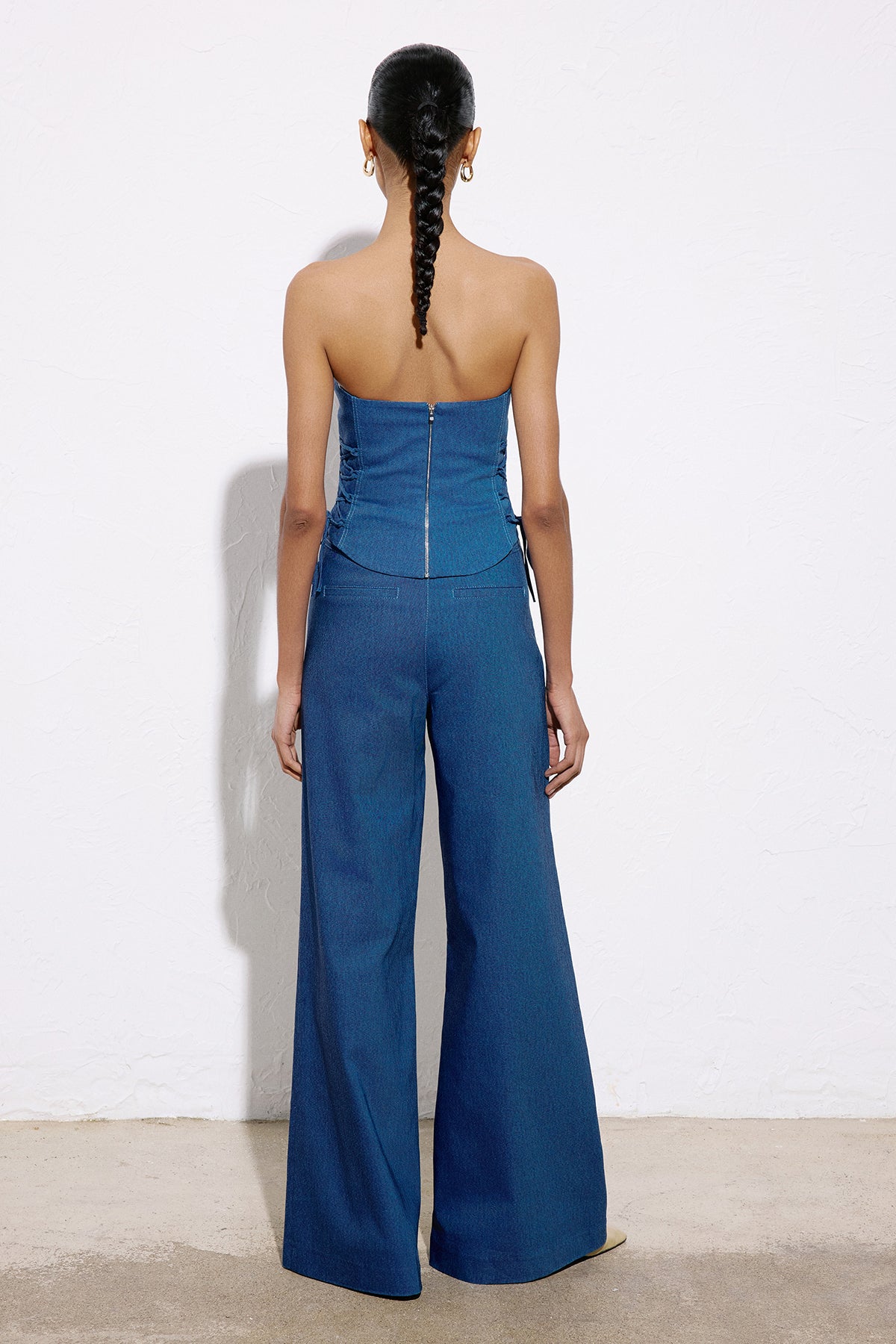 Strapless Denim Textured Crop Coral Bustier