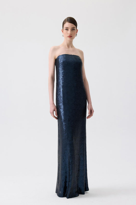 Strapless Long Orange Sequin Dress