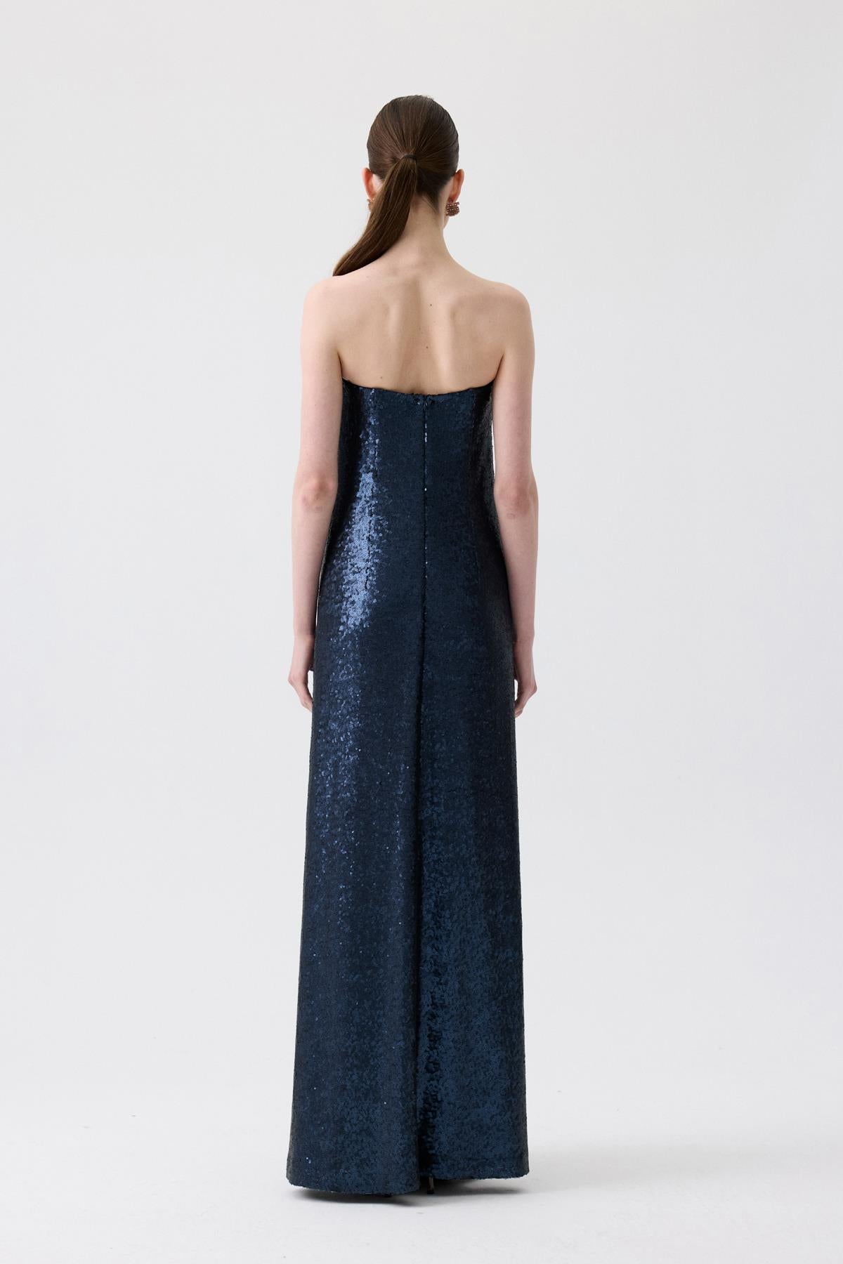 Strapless Long Orange Sequin Dress