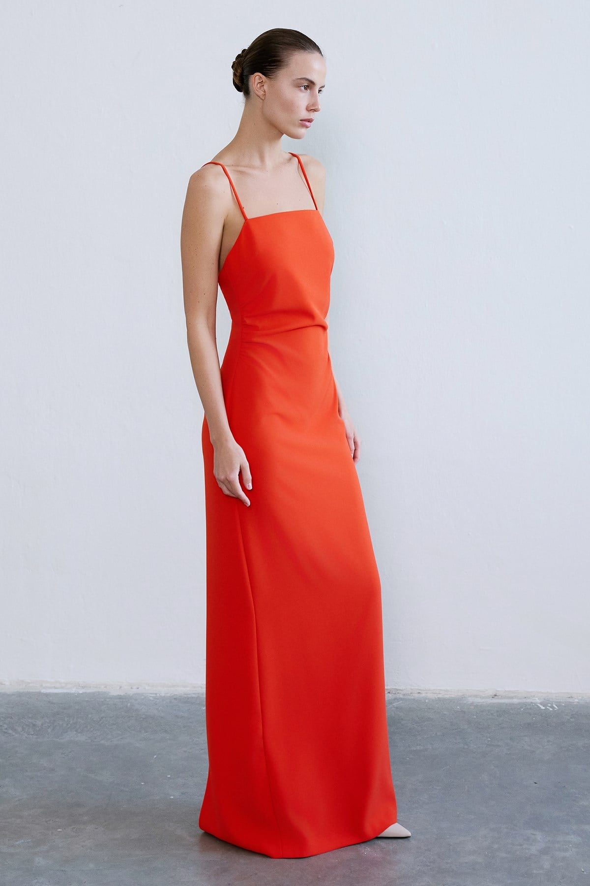 Strapless Slit Long Coral Dress