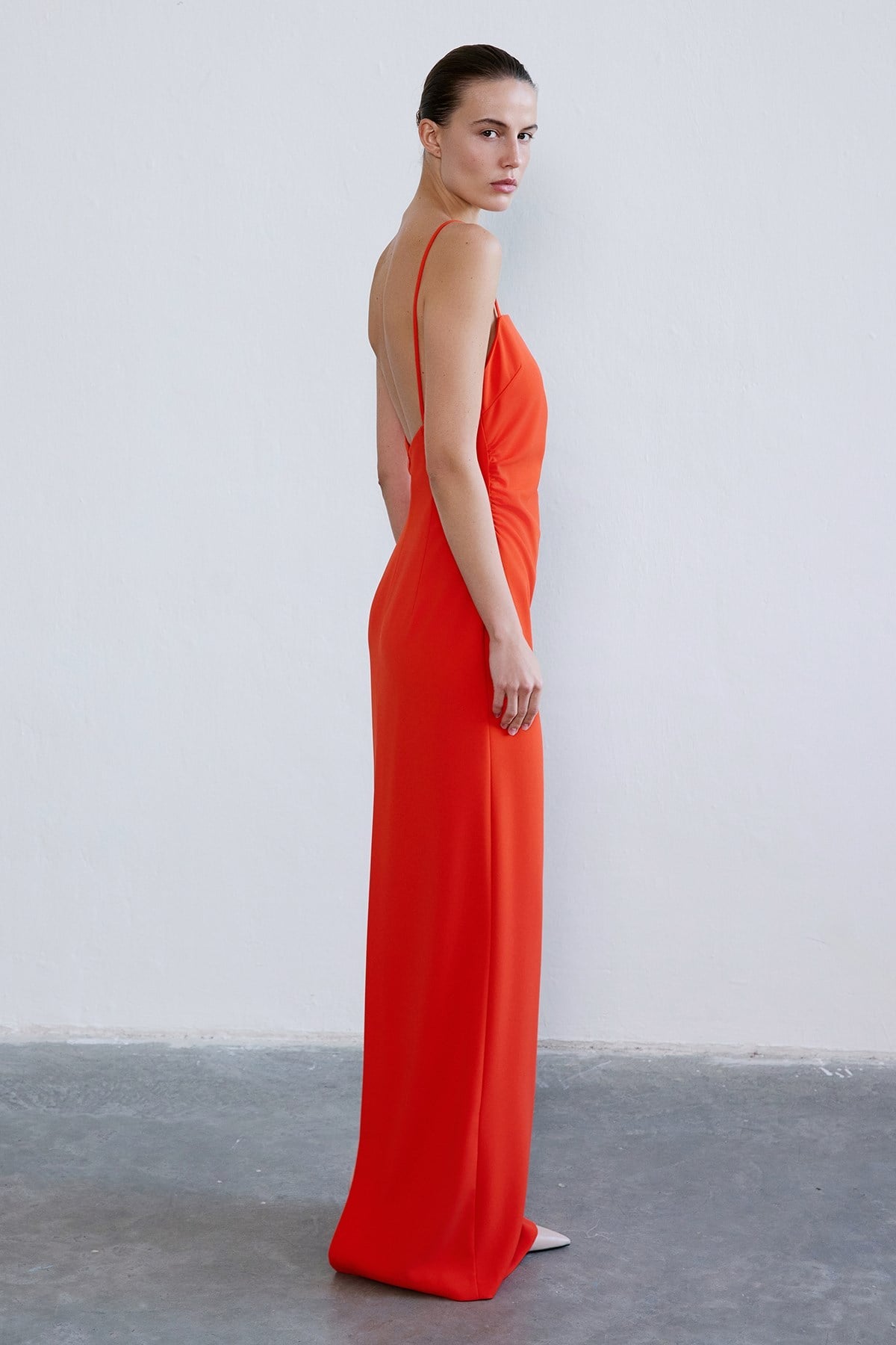 Strapless Slit Long Coral Dress