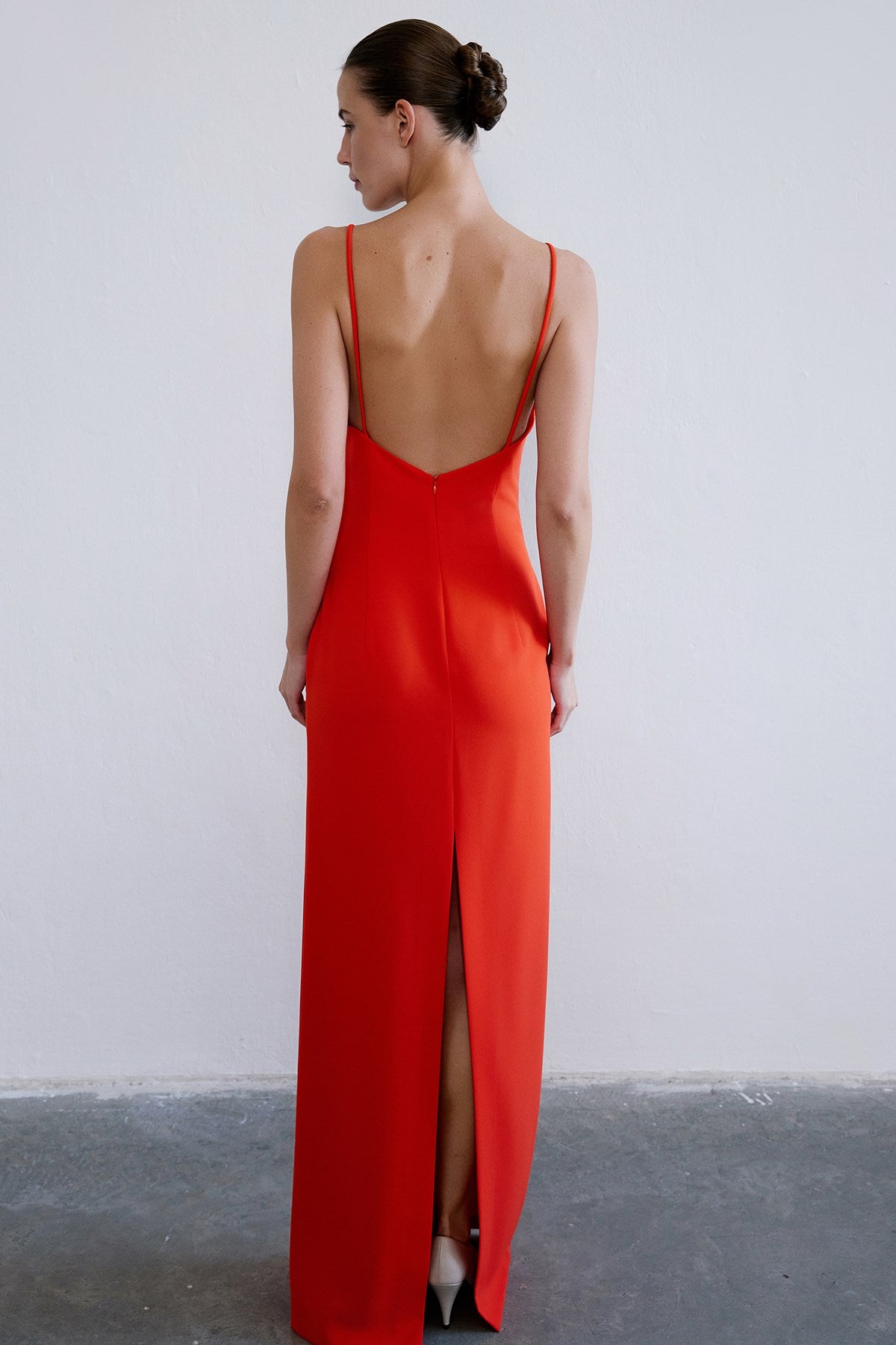 Strapless Slit Long Coral Dress