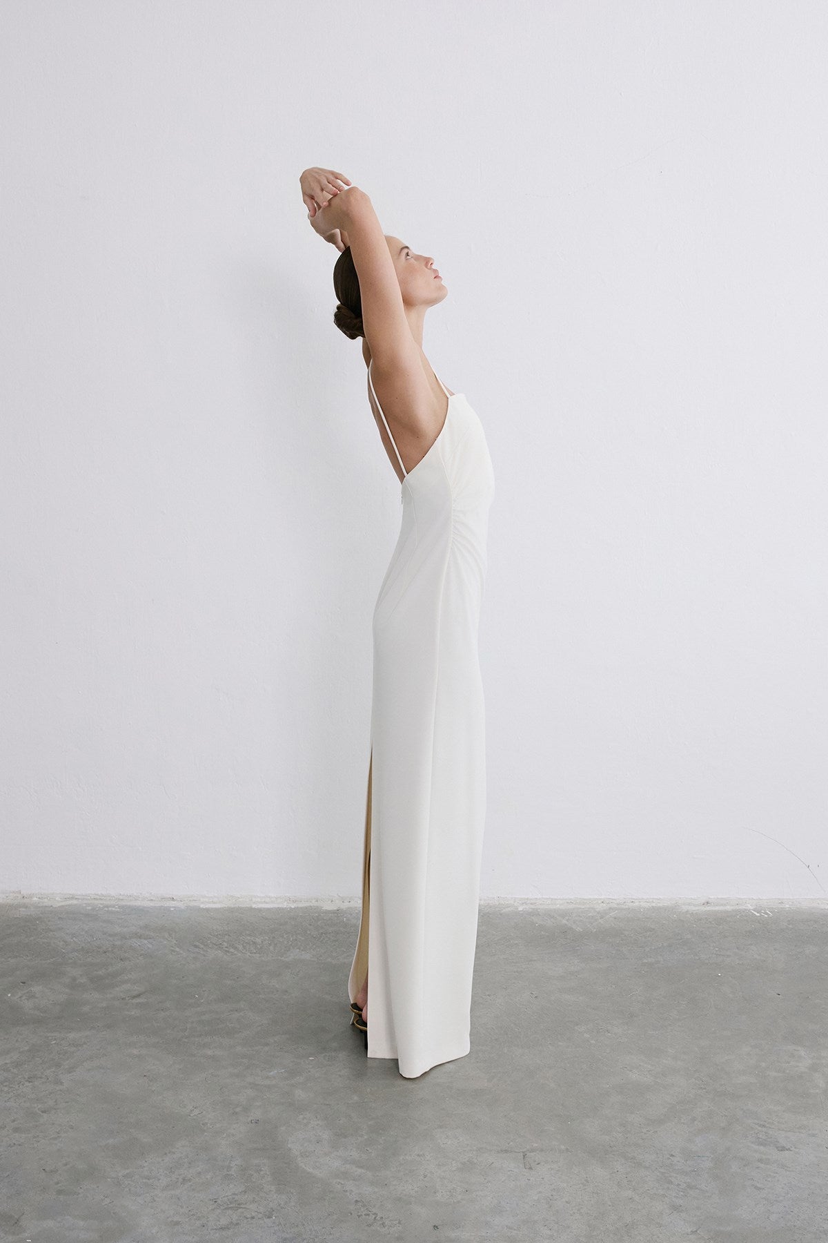 Strapless Slit Long Coral Dress