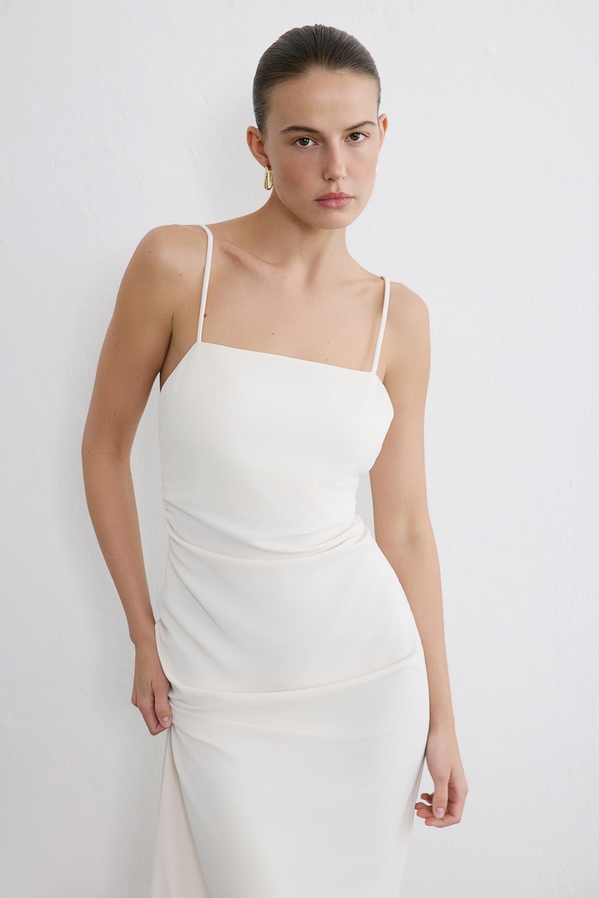 Strapless Slit Long Coral Dress