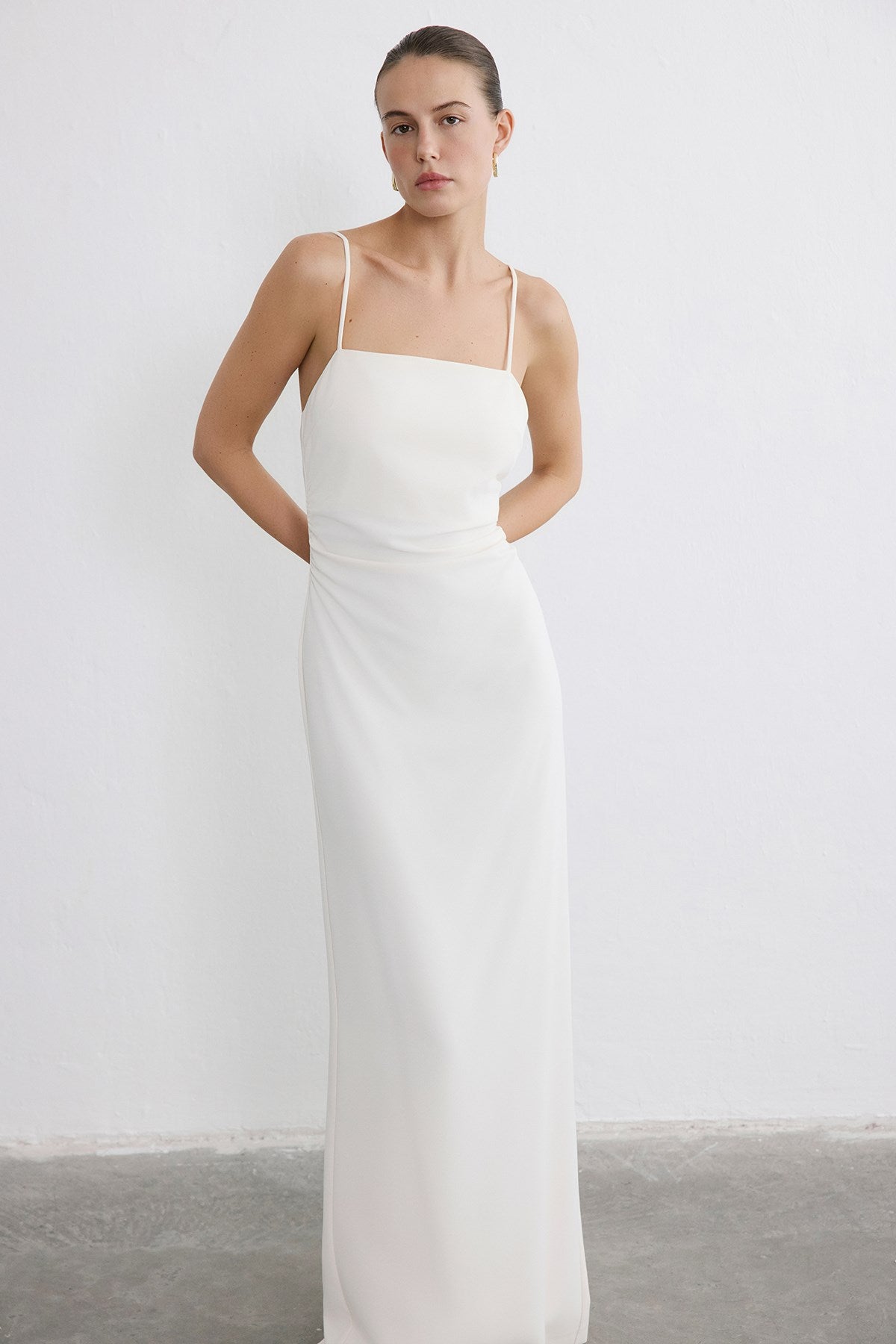 Strapless Slit Long Coral Dress