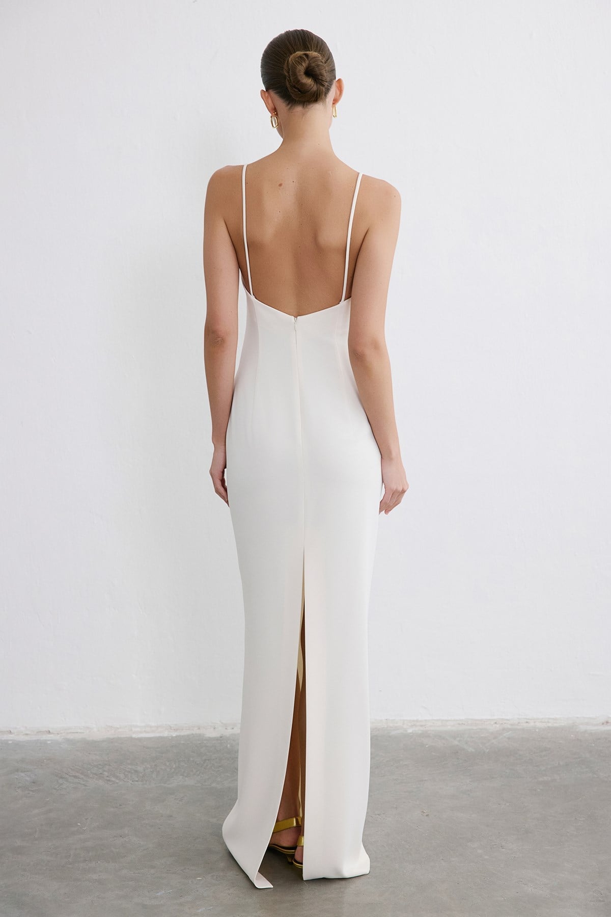 Strapless Slit Long Coral Dress