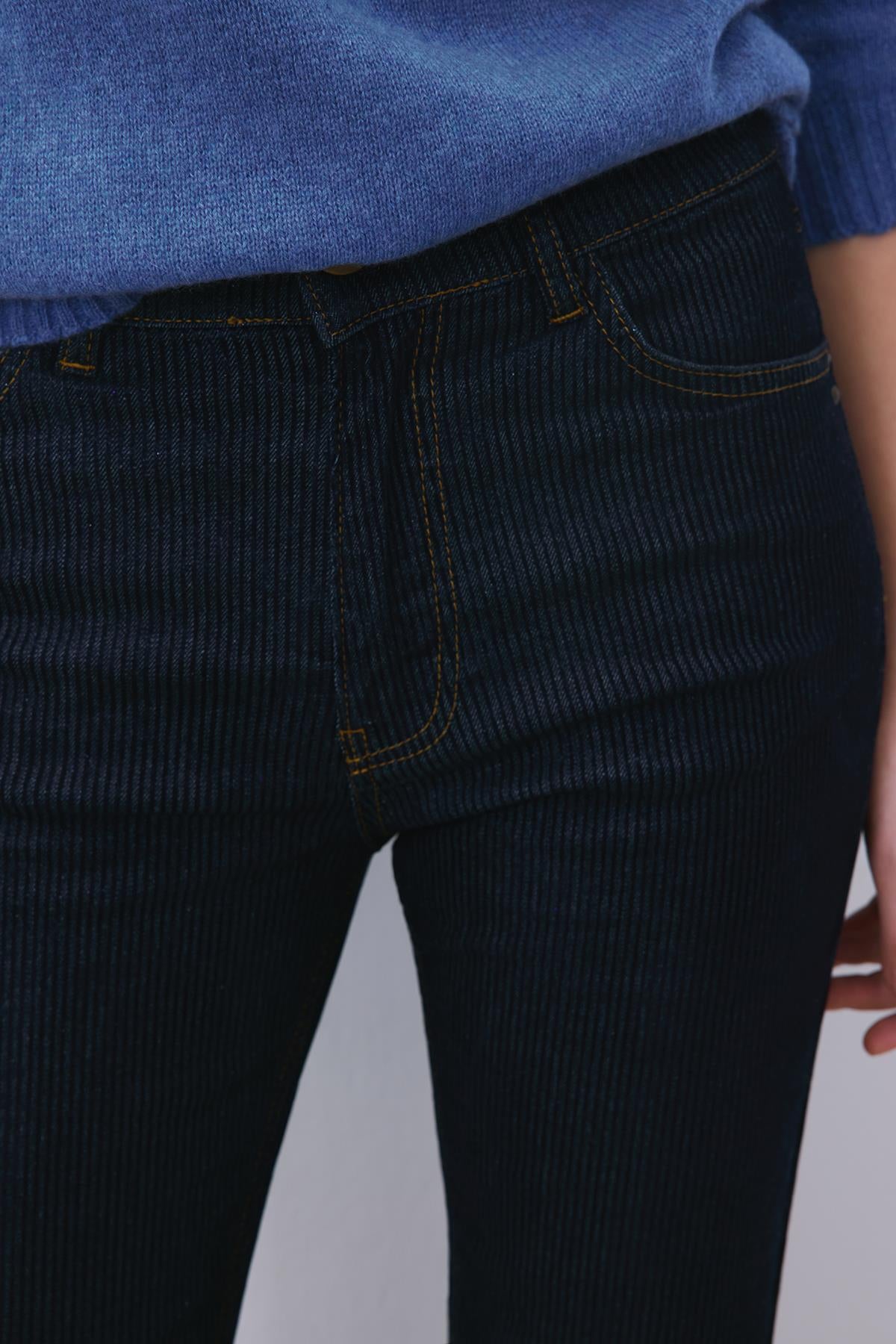 Striped Denim High Waist Pants