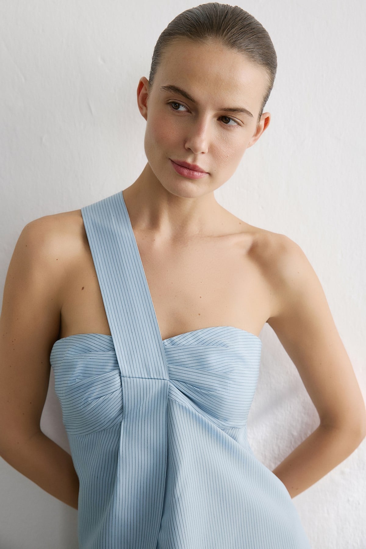 Striped One Shoulder Asymmetric Blouse